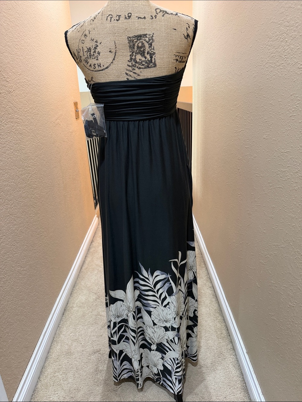 Soma Black Strapless Maxi Dress with Cream Floral Hem - Picture 6 of 6